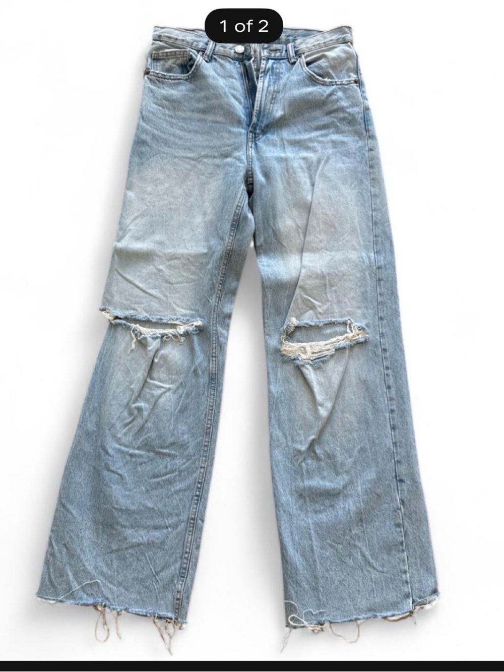 Zara Light Blue Distressed Wide-Leg Jeans